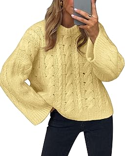 Women's Cable Knit Sweater Pullovers Crewneck Long Sleeve Oversized Y2k ...