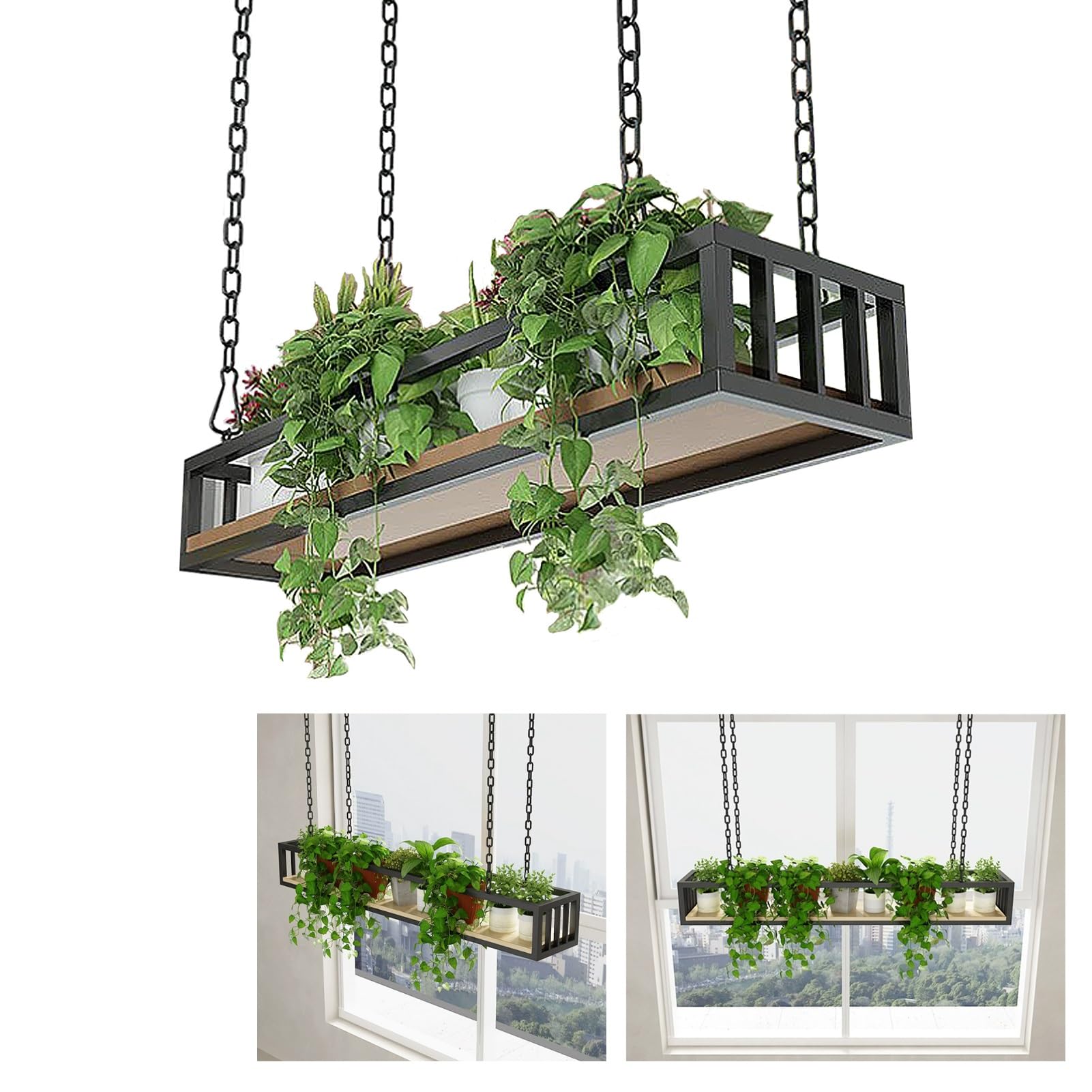 Étagère suspendue au plafond en métal pour plantes et cuisine 60-120 cm