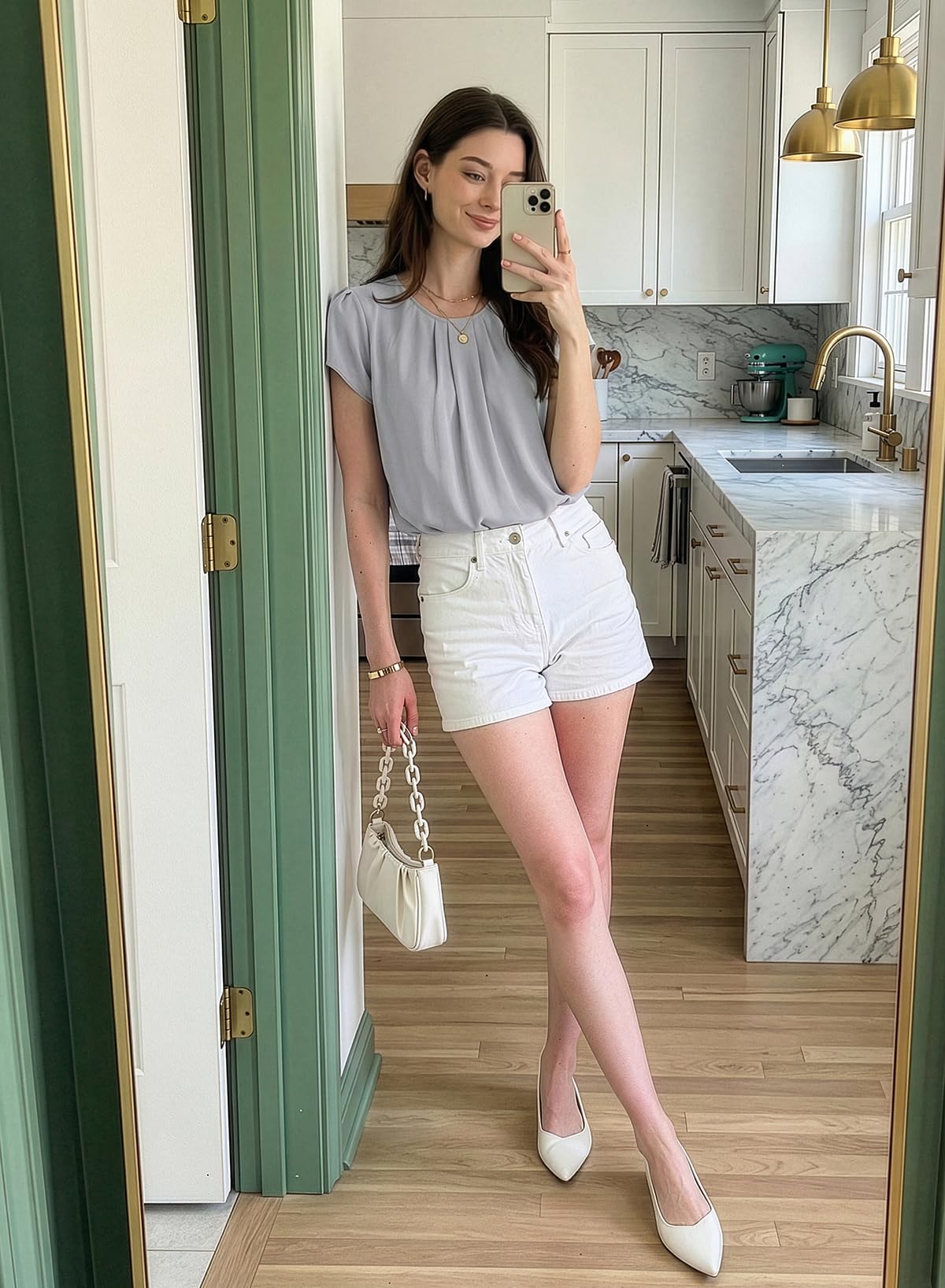 Dokotoo Women's Casual Round Neck Basic Pleated Tops Short Sleeve Loose Fit Curved Back Chiffon Blouses Tshirts