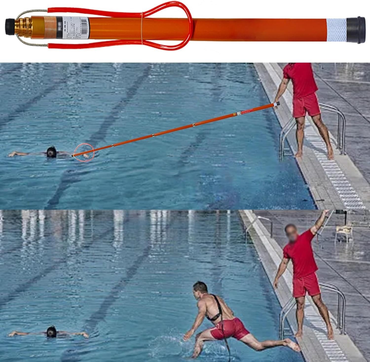 Palo telescopico di salvataggio, attrezzatura professionale di sicurezza per piscina, con design riflettente luminoso, palo in fibra di vetro per prevenire annegamenti, spiaggia, lago, yacht