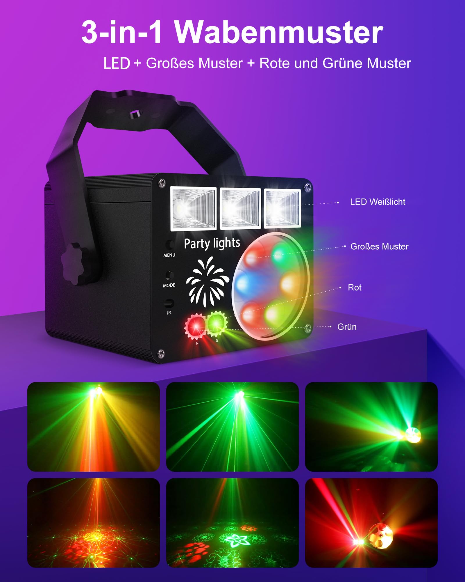Discolicht Partylicht mit Fernbedienung, Musikgesteuert Disco Licht, LED Licht DJ Projektor Partylicht für KTV, Bühne, Kneipen, Hochzeit, Familientreffen, Klub, Feiertage