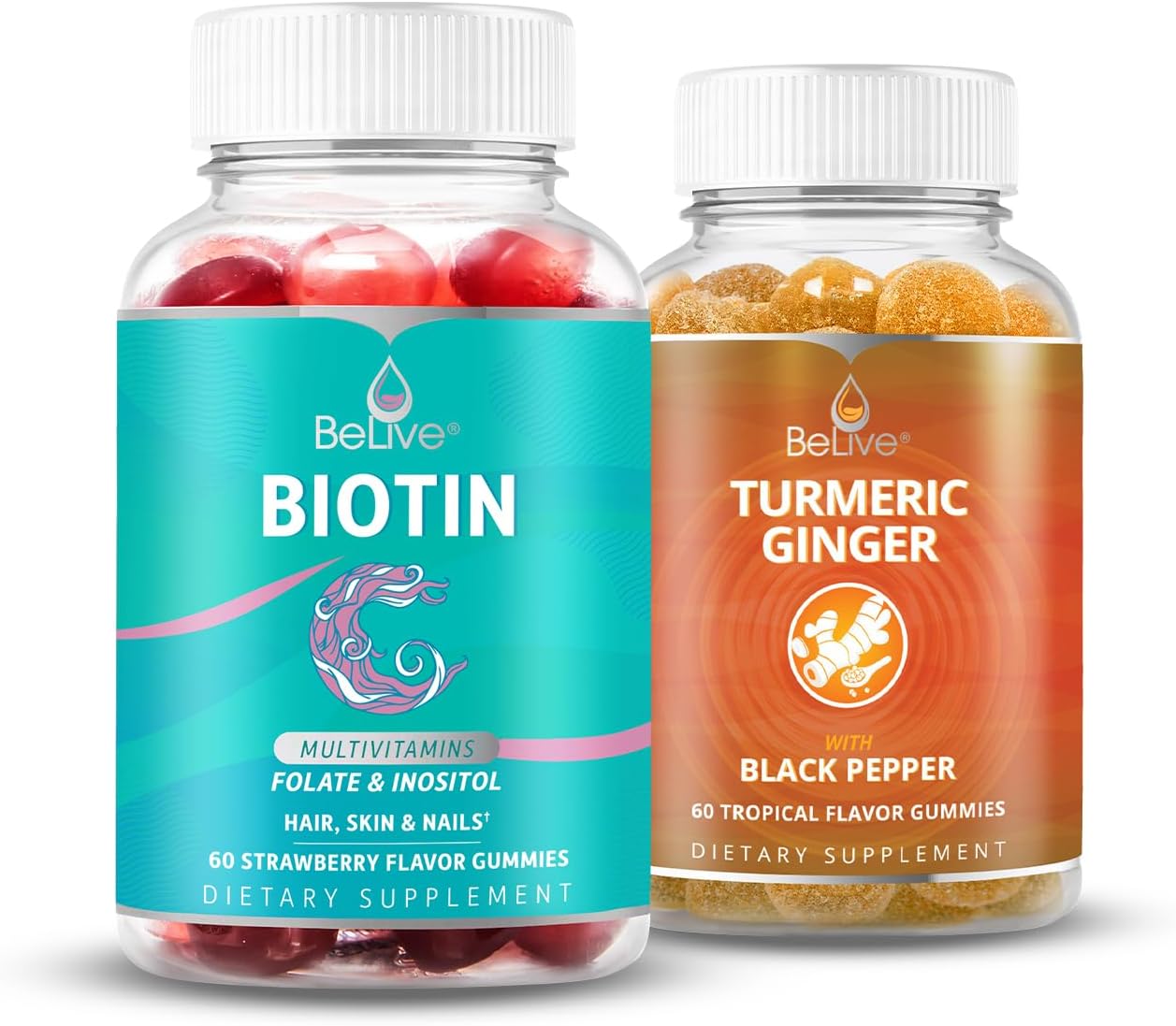 BeLive Biotin and Turmeric Gummies Supports Hair Growth, Healthy Skin & Nails, Immune Support, and Mobility Support