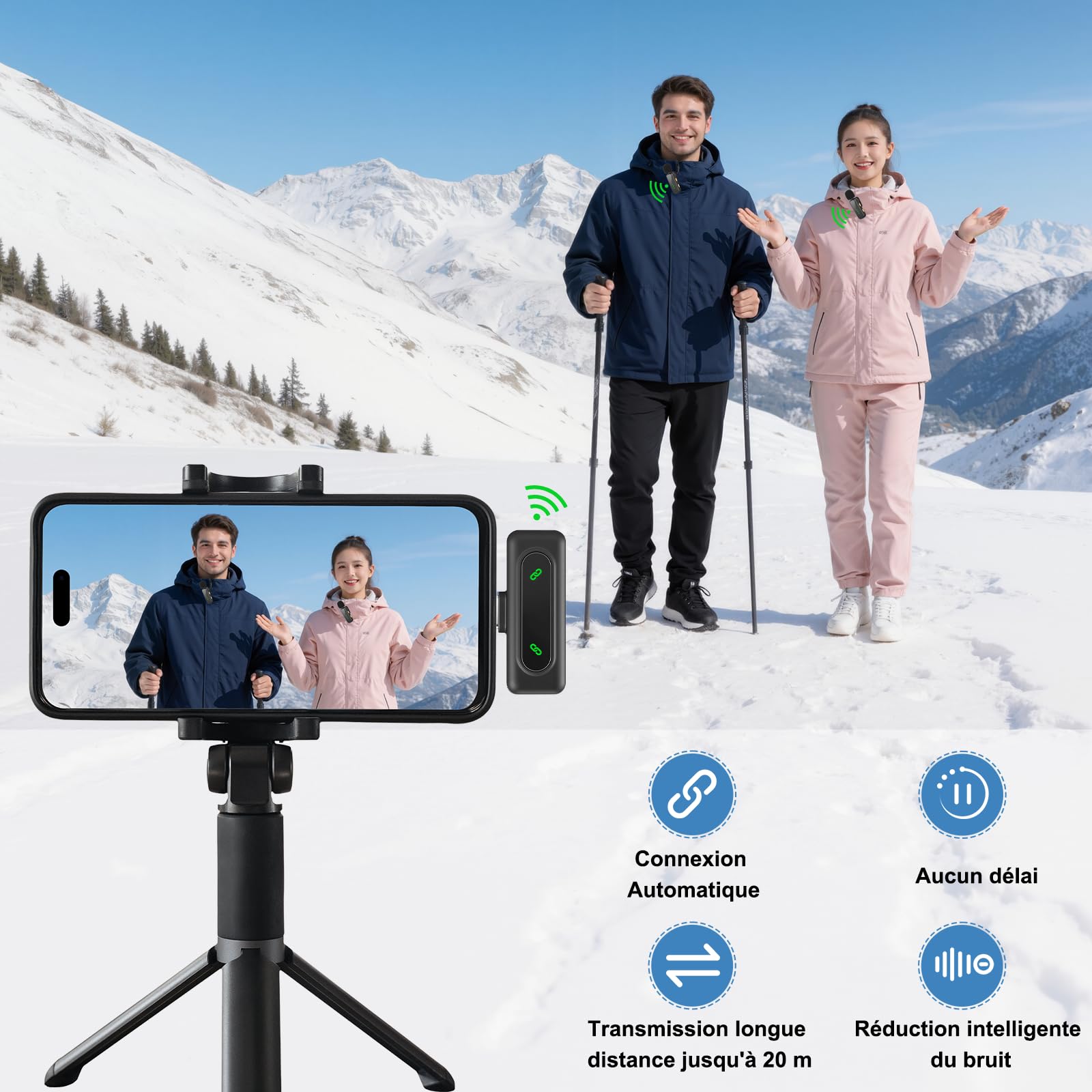Micro cravatta senza fili con display della batteria, mini lavalier microfono wireless USB microfoni per iPhone/telefono/iPad/PC, accoppiamento automatico, per podcast/vlogging/tiktok/youtube (nero)