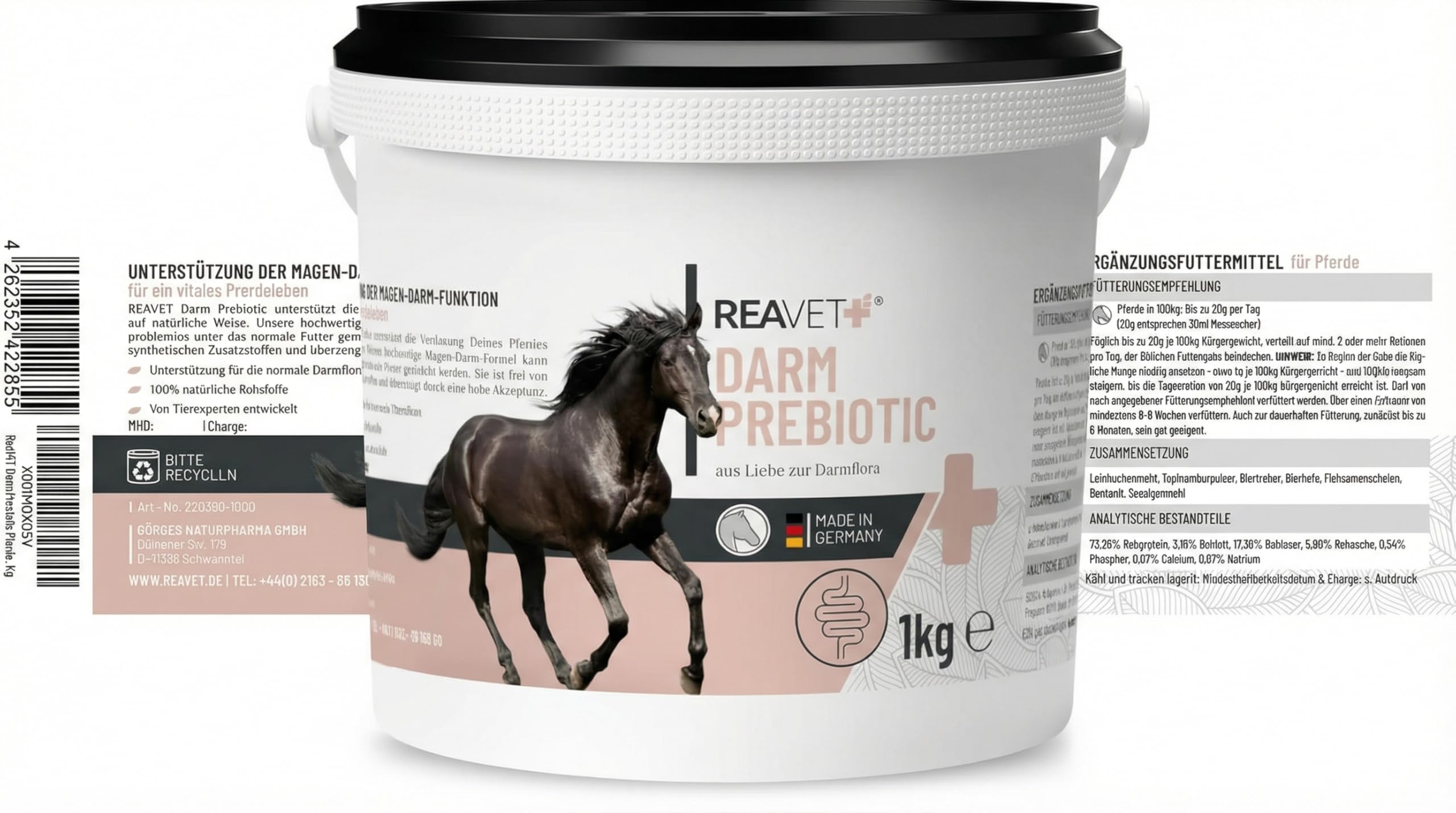 ReaVET Darm Prebiotic 1kg für Pferde zur Unterstützung der Darmflora & Verdauung - Magen Darm Pferd, Natürliche Darmkur, Getreidefreies Naturprodukt ohne Zusätze