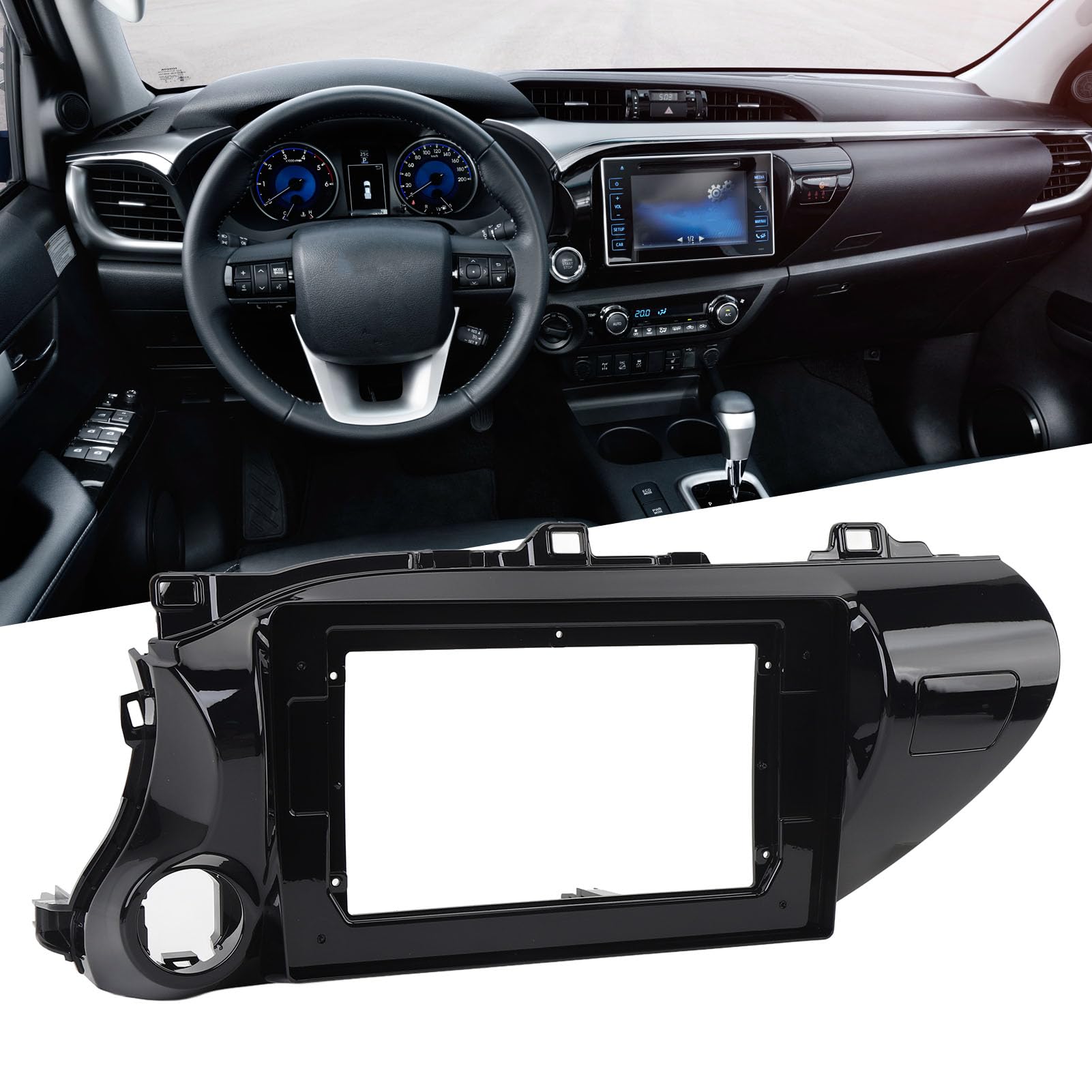Black Car Radio Fascia Panel for Hilux 2015–2018, 10.1in 2Din Car Stereo Radio Fascia, Navigation Fascia Dash Panel Frame (Without Power Cord)