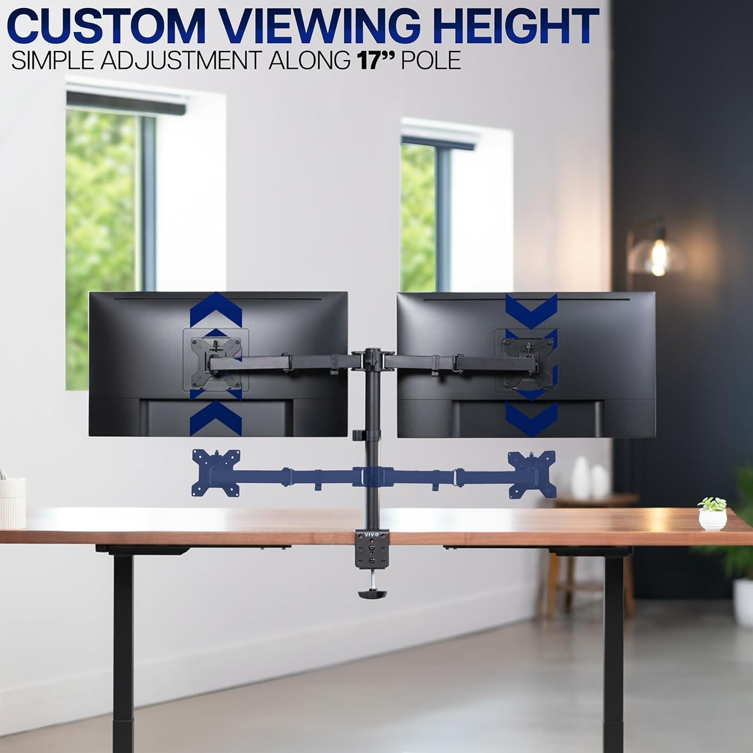 VIVO Dual Monitor Desk Mount, Holds 2 Computer Screens up to 30 inches and 22lbs Each, Heavy Duty Fully Adjustable Steel Stand with C-Clamp and Grommet, Black, STAND-V002 - Image 5