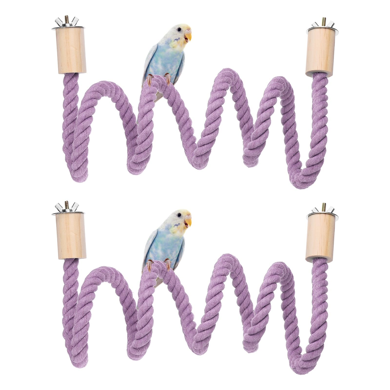 sourcing map 2 Pcs Bird Rope Perch Swing, Stand Rope Perch Standing Pole Accessory Climbing Swing Paw Grinding 140cm / 55 Inch, (Purple) Intended for Parrot/Parakeet/Budgies/Cockatiels/Lovebird