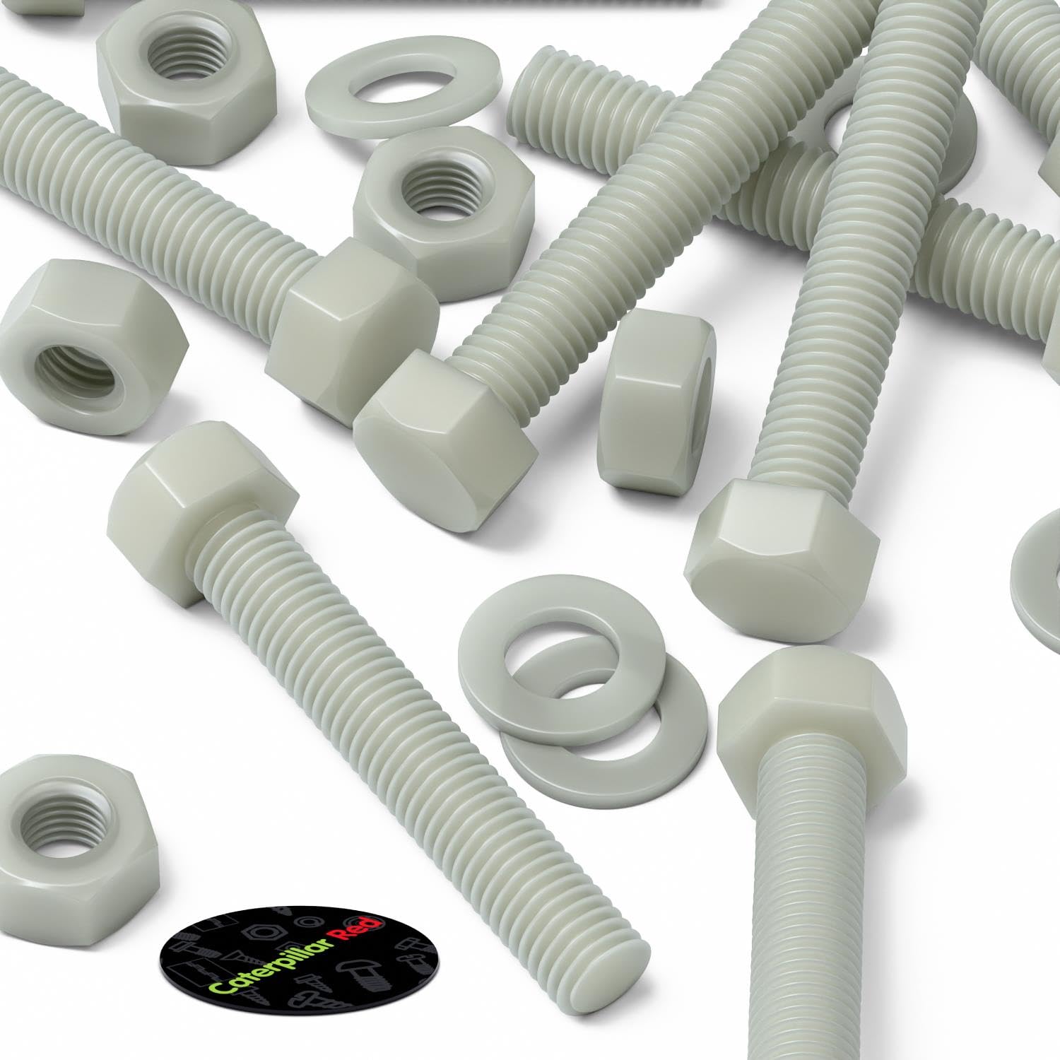 20x Viti a testa esagonale naturali in nylon PA66+GF M8 x 50 mm + dadi | Chiave o bussola afferrano la testa esagonale, che resta rialzata per svitarla in seguito.