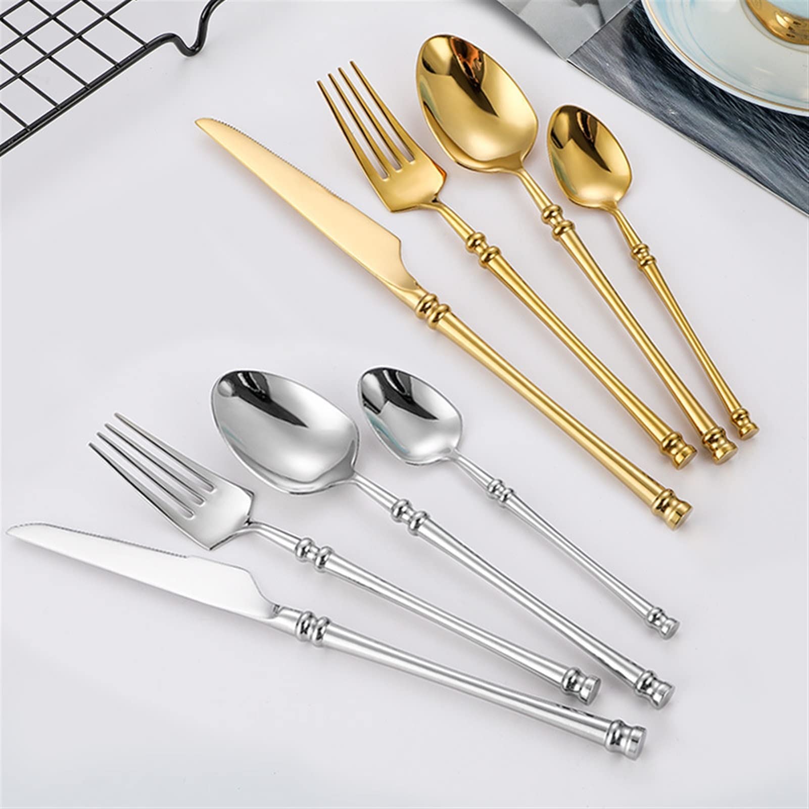 Besteck-Sets Goldbesteck-Set Edelstahl-Geschirr-Set 24-teiliges Messer-Gabel-Kaffeelöffel-Besteck-Set Küche-Abendessen-Geschirr-Set Edelstahl (Color : Black24pcs) (Silver24pcs) (Gold24pcs