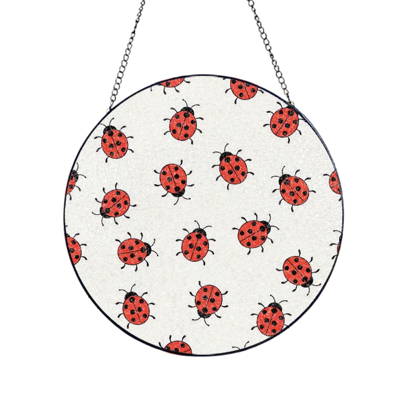 Phayah Ladybugs Pattern Infinite Speckled Print Glass Window Hanging Round Suncatcher Glass Ornament Garden Wall Fence Decorations Indoor Outdoor 10in（25cm）