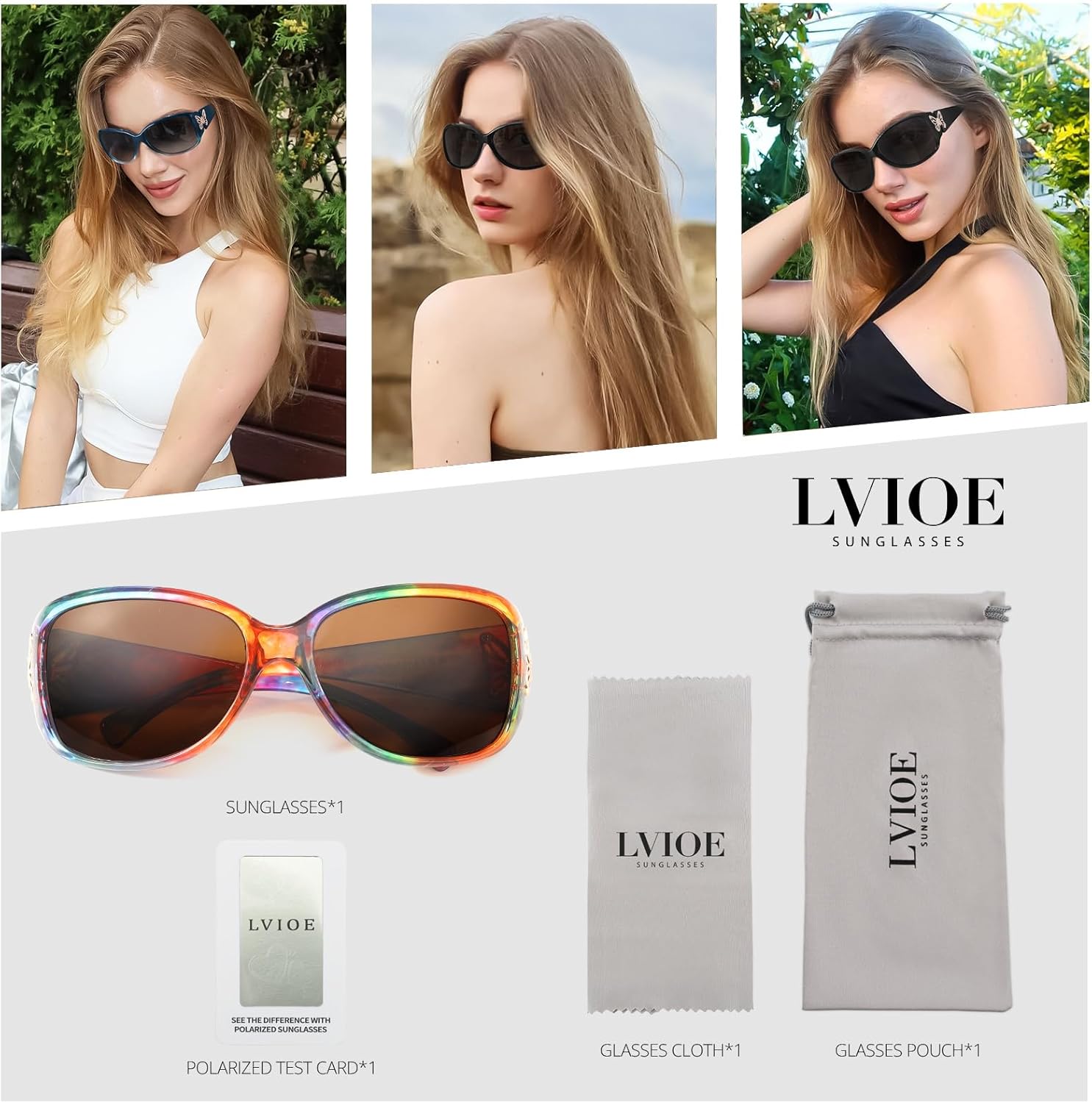 LVIOE Polarized Sunglasses for Women Trendy Wraparound Butterfly Decoration with UV400 Protection LS2301 - Image 6