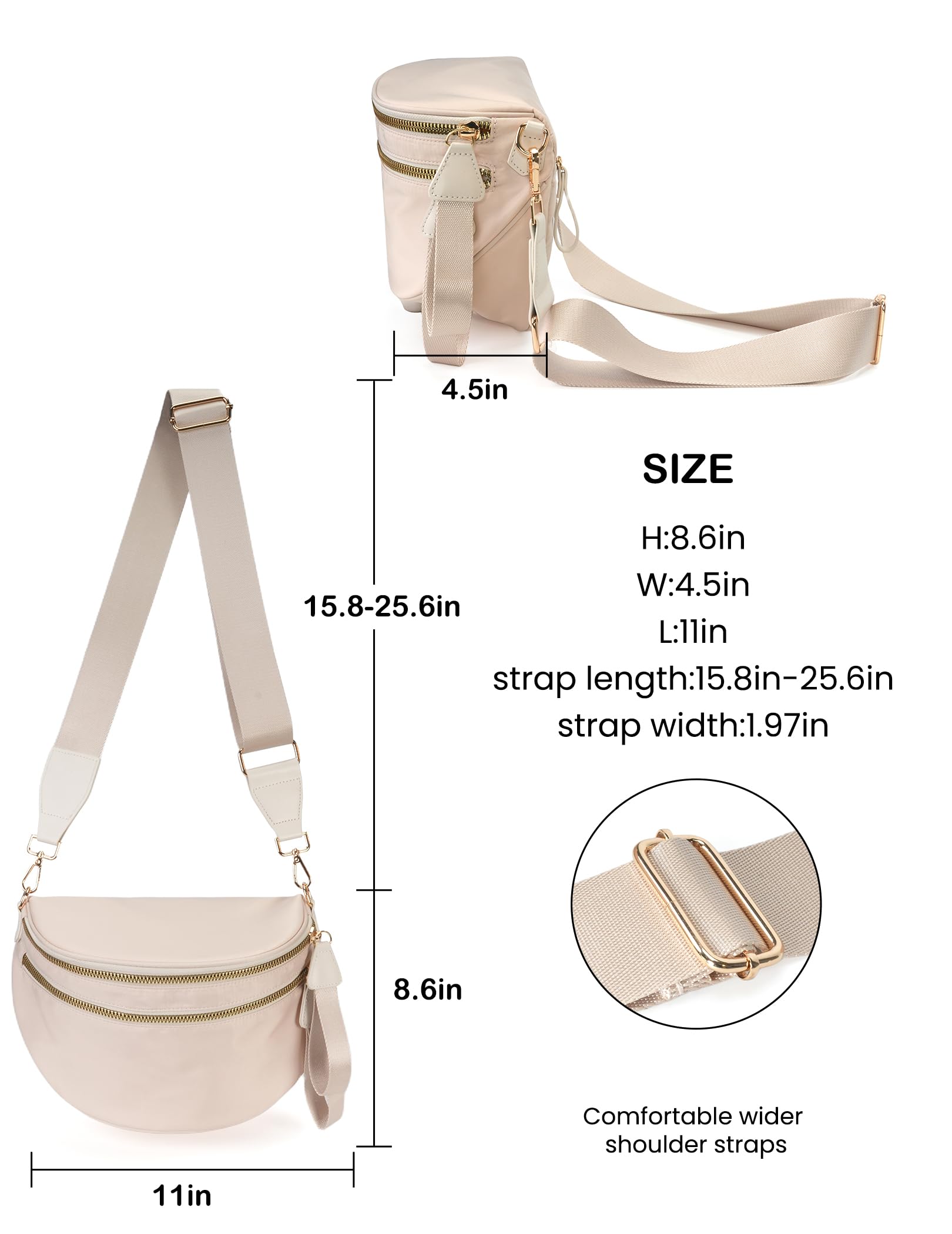 FEIBOON Spacious Nylon Crossbody Bag Bum Bag Handbags Wallets Purses Trendy Shoulder Bag for Women (beige) view 5