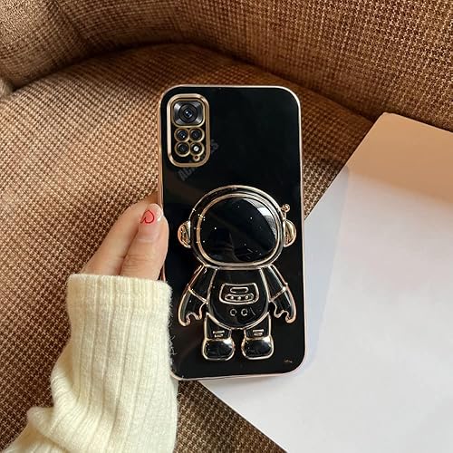 Miniatura 10 de Soporte plegable de astronauta chapado para Xiaomi para Redmi Note 11 10 9 8 Pro 11s 10s 9s 8t 7 11pro 10pro 9c cubierta de soporte de silicona,