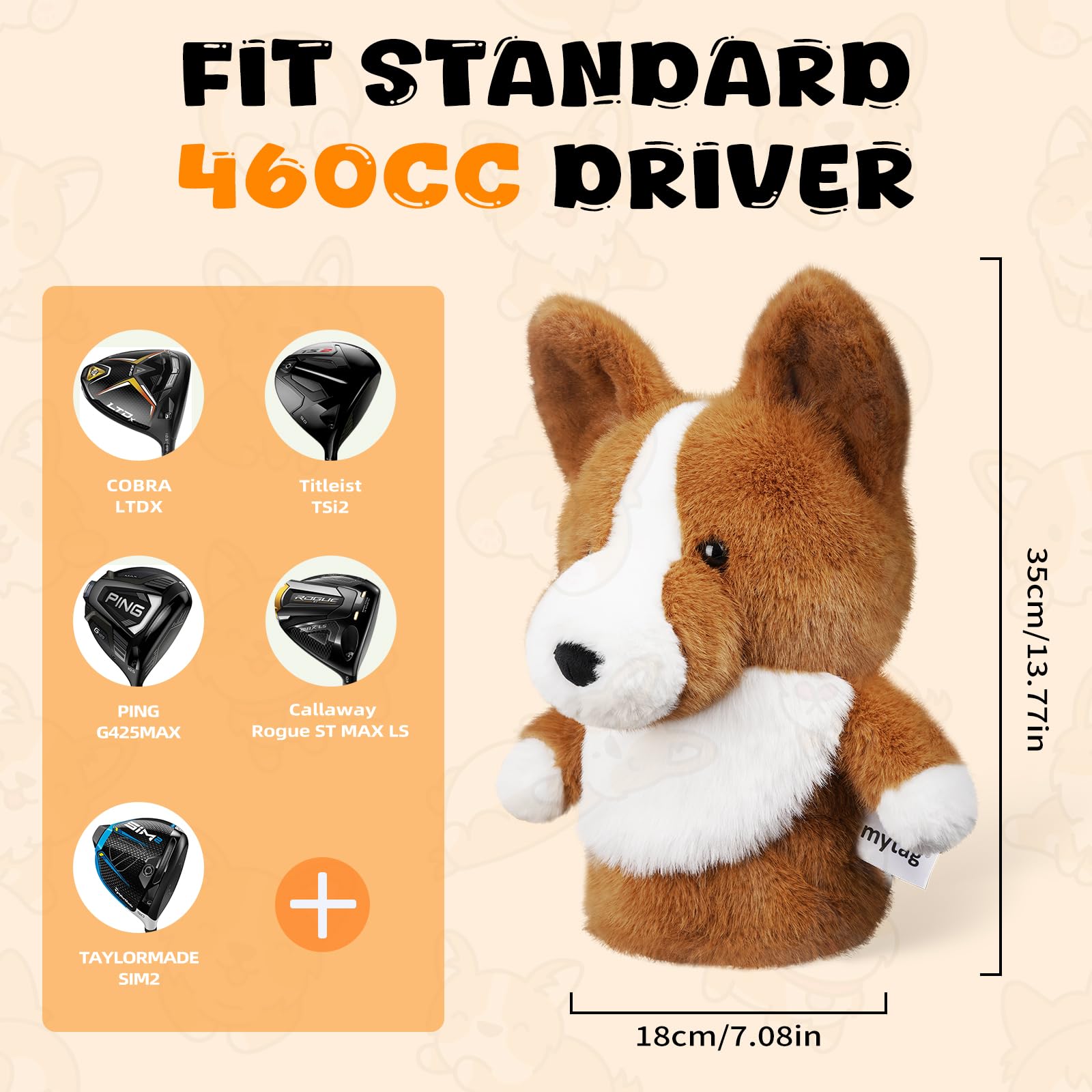 mytag Driver Headcover Dog Collection, Funny Stylish Golf Club Head Covers Cute Plush Driver Head Cover