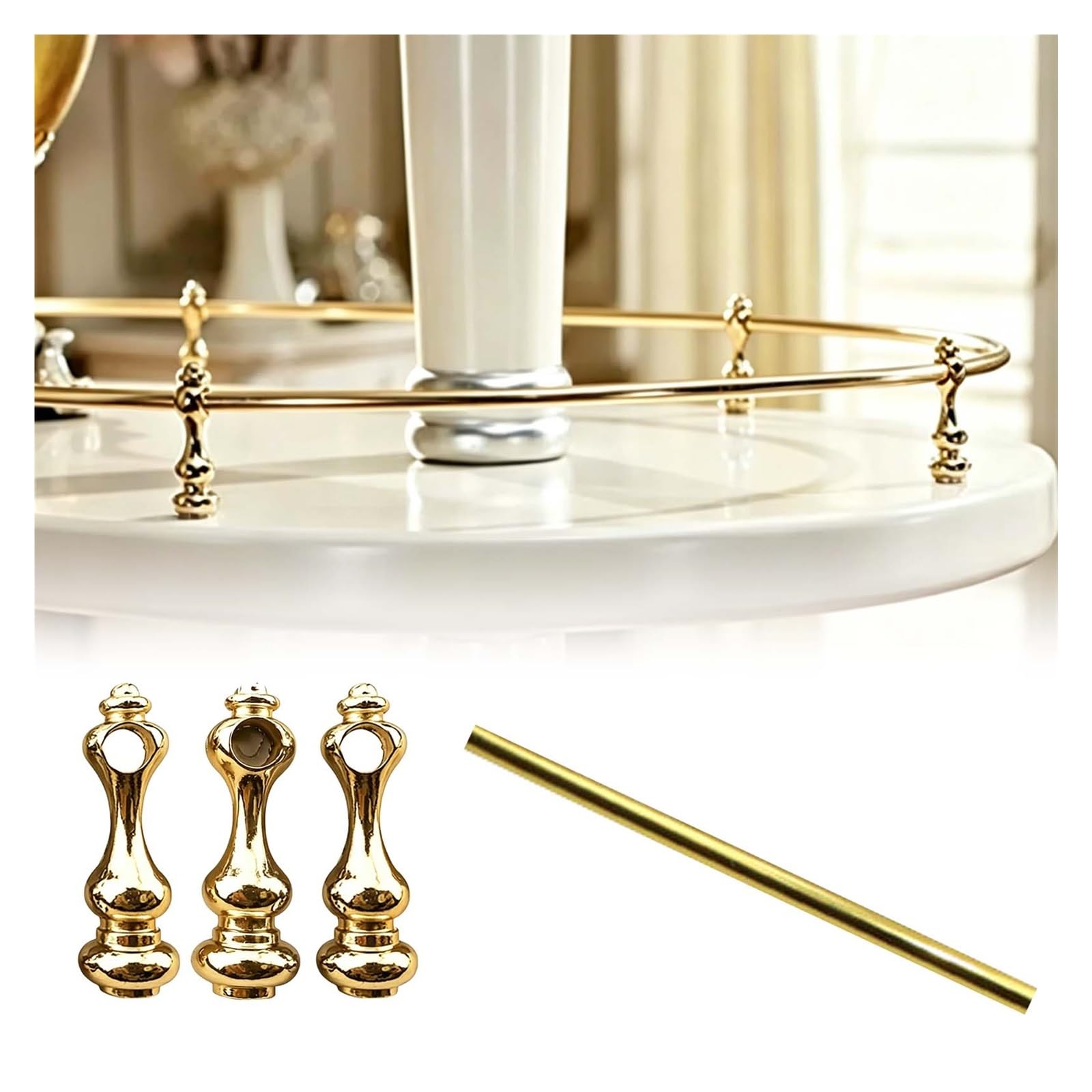 Rack Rail Floating Rail Shelves Kitchen with Curved Posts, Decorative Metal Bars Anti-fall Security, Accessories Protection For Cabinet and Wine Protection. (Gold, 34"/86cm)