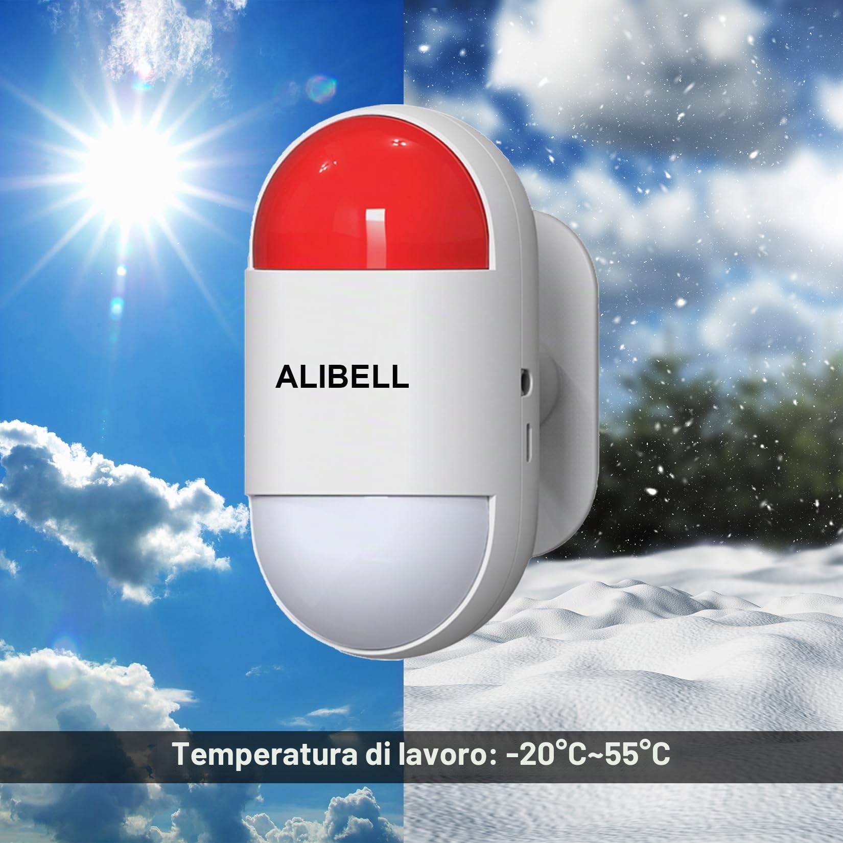 ALIBELL Allarme personale 120 dB sirena, sistema di allarme di emergenza per casa/negozio/fabbrica, 2 pulsanti di emergenza + 1 sirena (funzionamento a batteria e Plug-in Alimentazione a Rete)