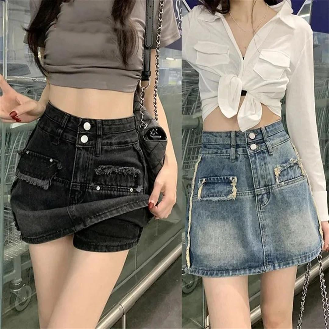 Adhdyuud Gonna da donna in denim con bordo grezzo Y2k sexy jeans skorts vintage casual minigonna