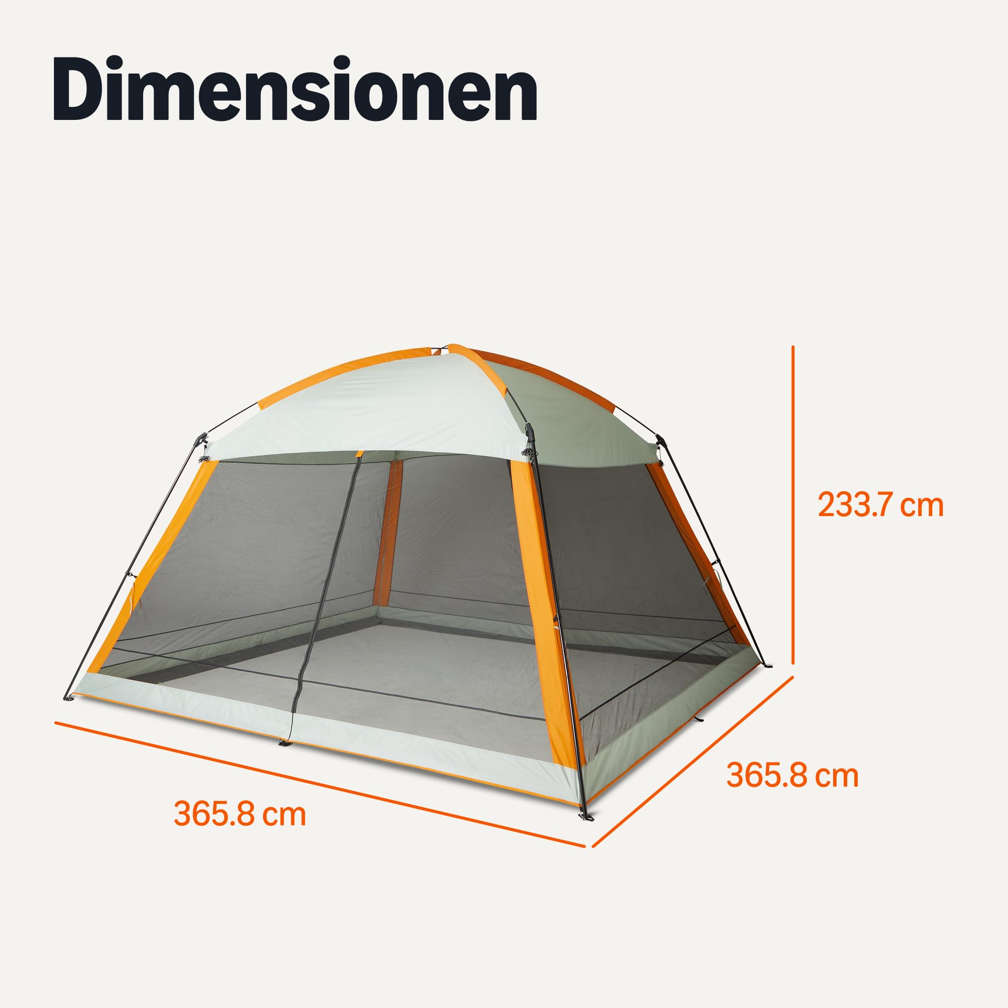 Amazon Basics Baldachin-Zelt mit Netzgitter, UPF 50+ Sonnenschutz, Campingzelt für Gartenpartys, Strand und Terrasse, 381,2cm x 381cm x 262cm, Grau und Orange