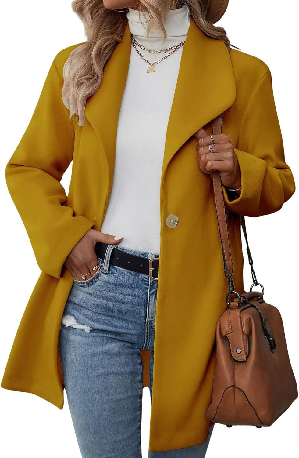 chouyatou Women's Shawl Collar Wool Trench Coat Single Breasted Dressy Blazer Peacoat Jacket Overcoat