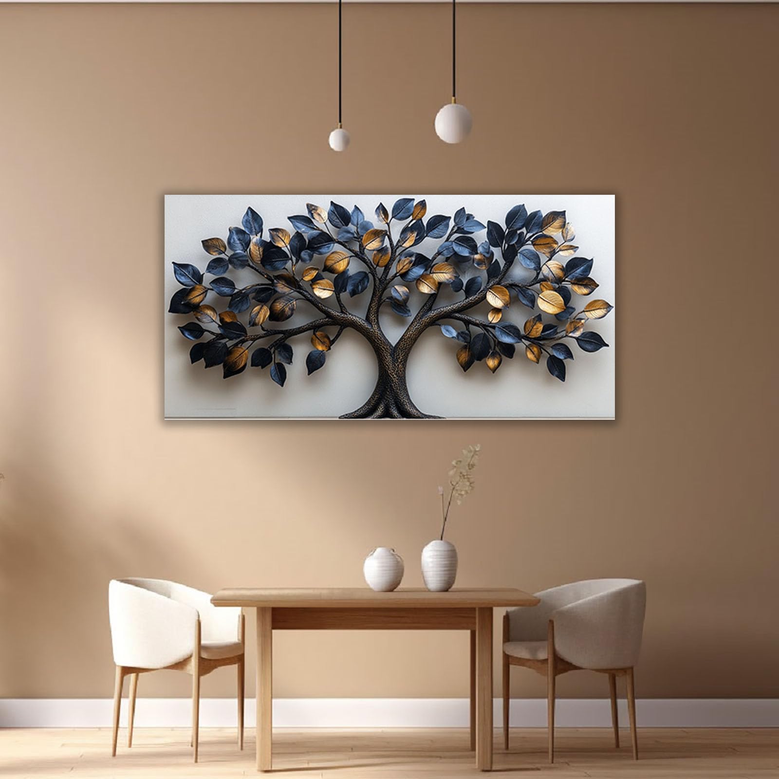 TODOAA Cuadros Decoracion Salon Modernos Árbol abstracto negro Naturaleza Cuadro,Dormitorios Comedor Oficina Pasillo Cocina Y Baño Decoracion（Dorado-80x160cm Sin marco