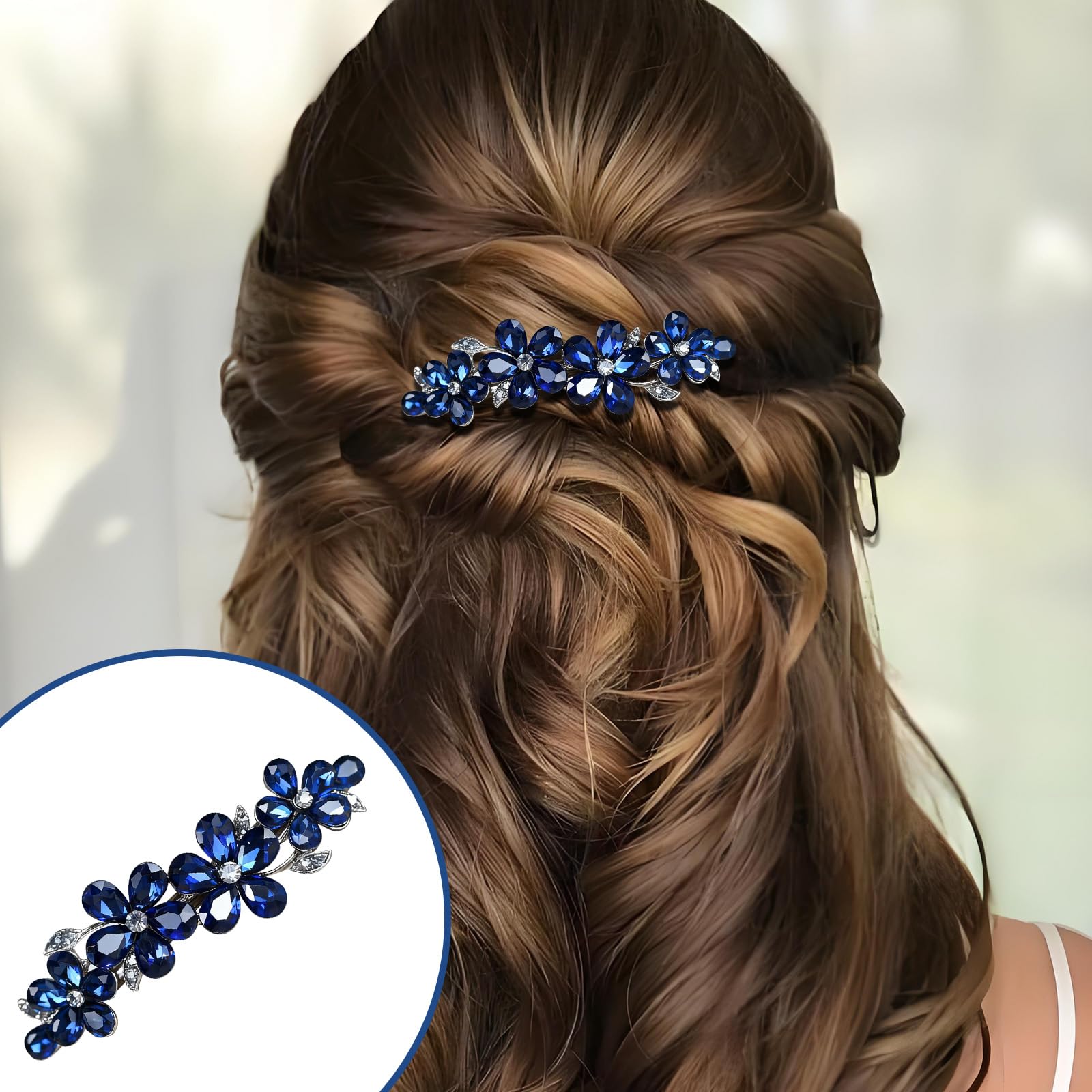 2 fermagli per capelli blu da donna, fermagli con strass e cristallo di alta qualità, accessori per capelli da donna con capelli sottili e spessi, presa sicura per varie acconciature