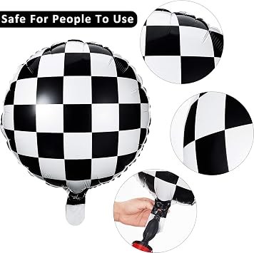 Gejoy 24 Pcs Checkerboard Balloon 18 Inches Aluminum Foil Black White Checkered Balloon for Racing Car Themed Birthday Party Decoration Supply