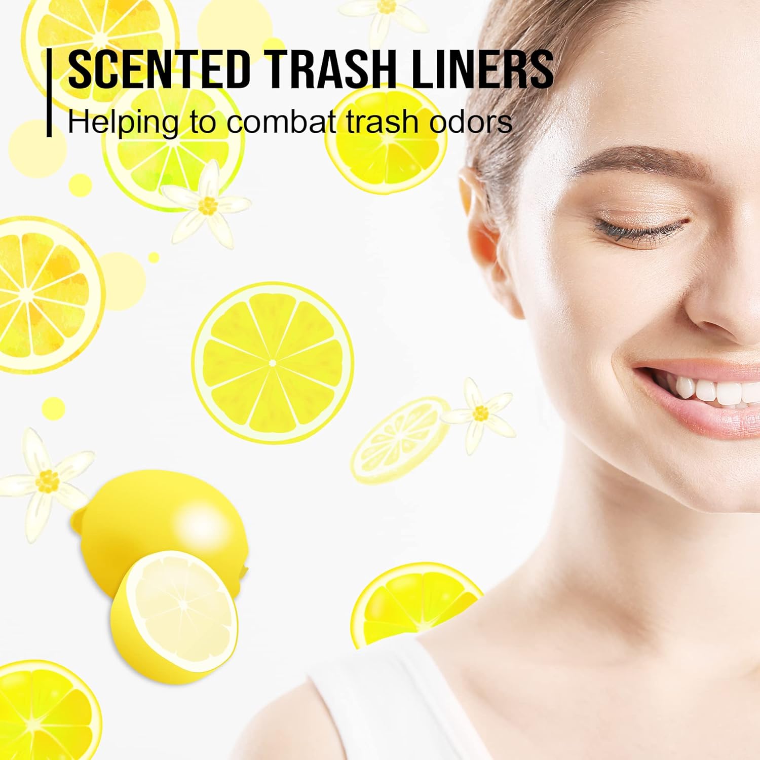 8NET 13 Gallon Kitchen Drawstring Trash liners Bags | 0.8 Mil | 24 x 27" - 100 Count Per Box (Box of 2) | Kitchen, Home, Office, Bedroom Garbage Bags | Lemon Fresh Scent | White