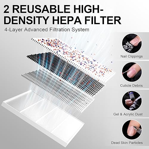 Miniatura 6 de L'UGX Colector de polvo de uñas recargable con 2 filtros reutilizables, colector de polvo profesional de uñas al vacío, extractor de ventilador de