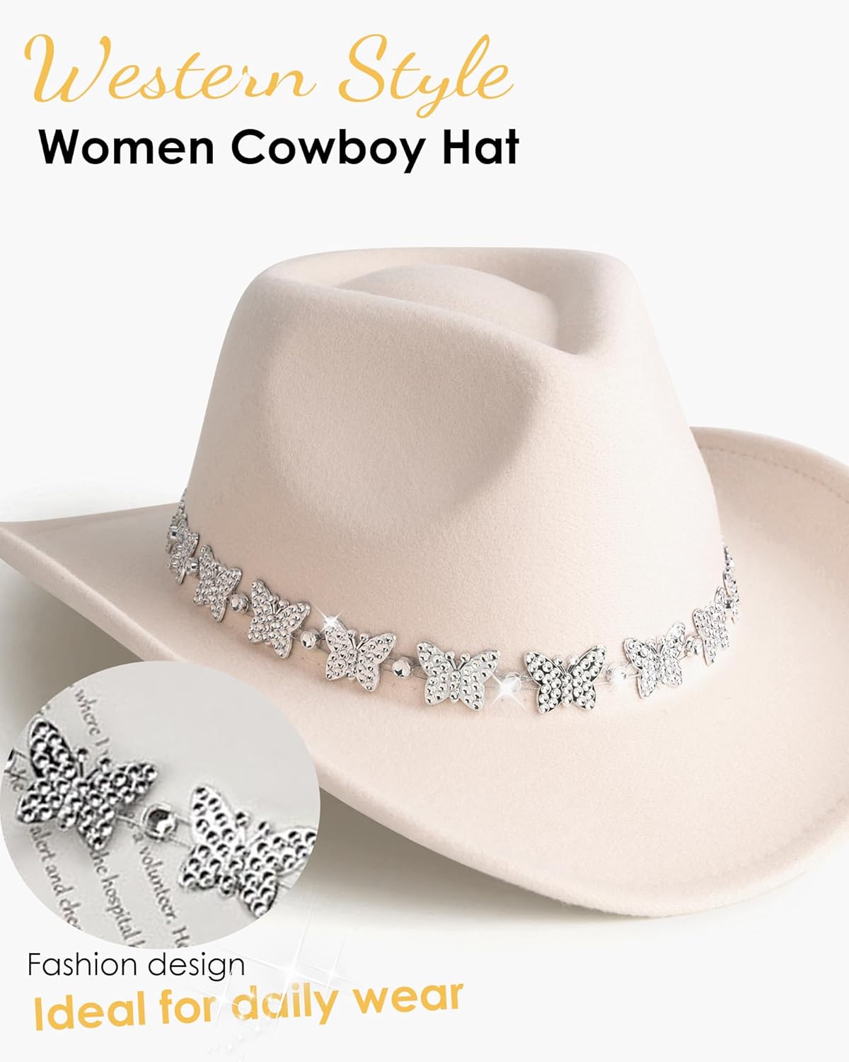 Gossifan Western Cowboy Hat for Men Women Wide Brim Felt Fedora Cowgirl Hats with Buckle Belt - Image 2