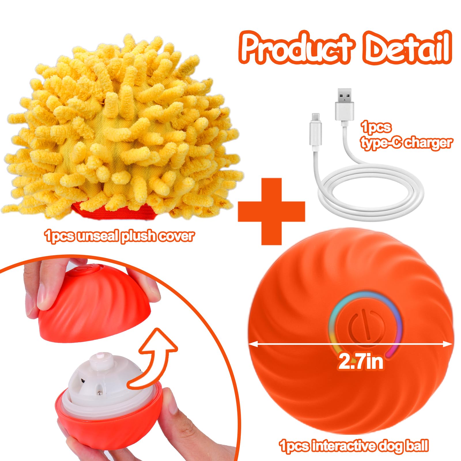 Balle interactive pour chien, balle auto-roulante pour chien avec housse anti-mastication pour petit/moyen/grand, jouet actif pour enrichir les chiens, jouets activés par le mouvement qui bougent sa