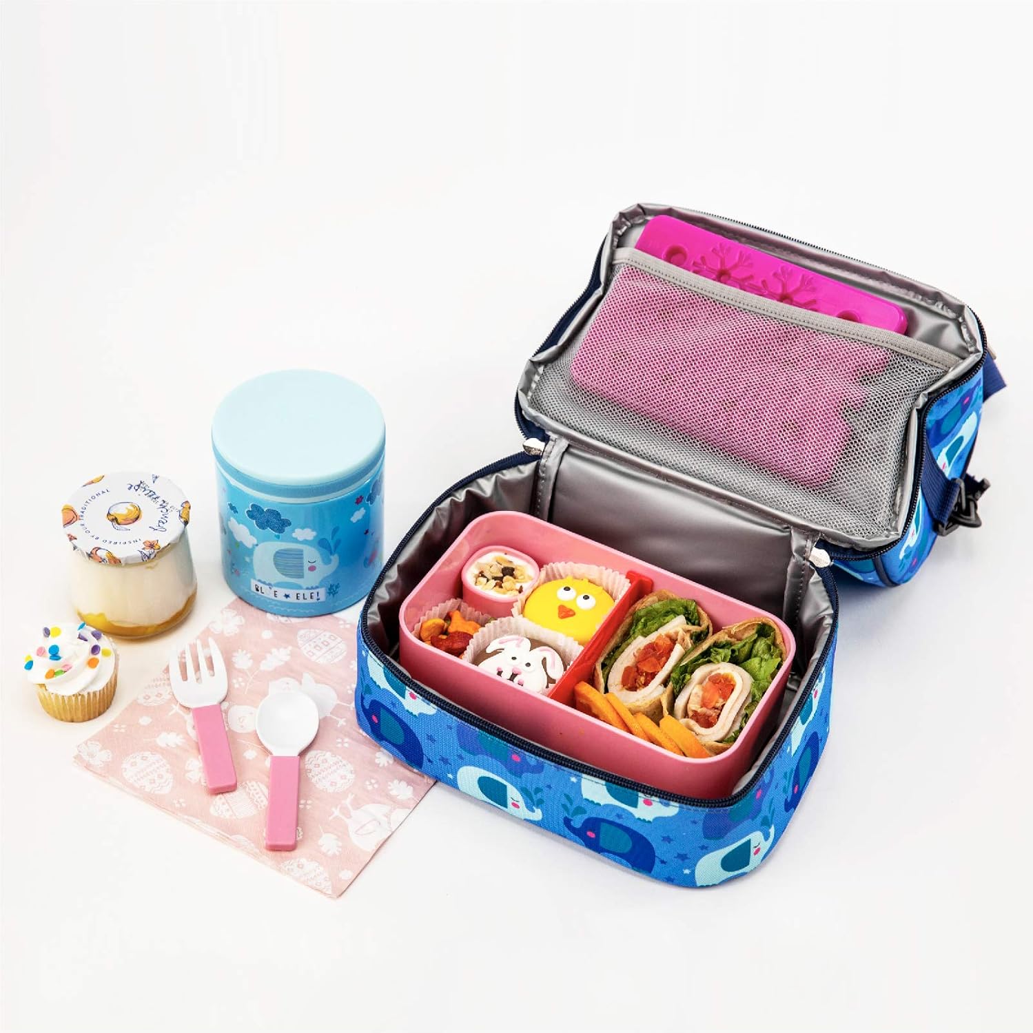 BLUE ELE Vacuum Insulated Jar & Thermos, BPA-Free Lunch Containers, Double-Wall 304 Food Grade Stainless Steel, 14 oz Keep Hot 12hr & Cold 24hr, Blue with Pattern - Image 7