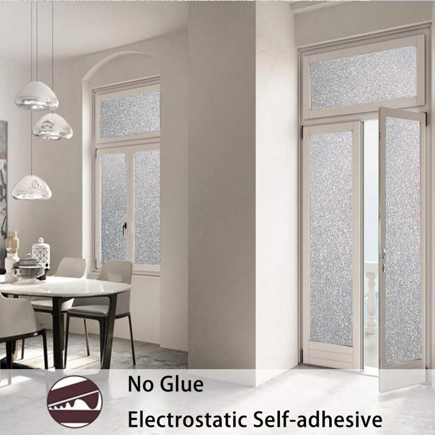 Finnez Electrostatic Window Film | Sparkling Frosted Glass Privacy | No Glue, Reusable | Easy DIY for Home, Bathroom, Office, Crystal 35.4 x 157.4 inches