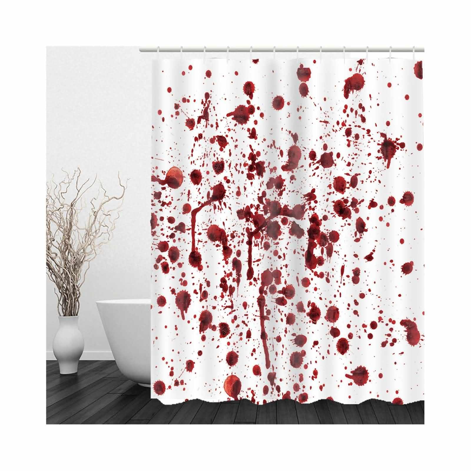 Rideau Douche Lin Rideaux Tissu Lavable Peinture Goutte d'eau Rouge Geometrique Baignoire Blanc Gris pour Salle Bains, Extra Large, Longueur Sol 220x180cm