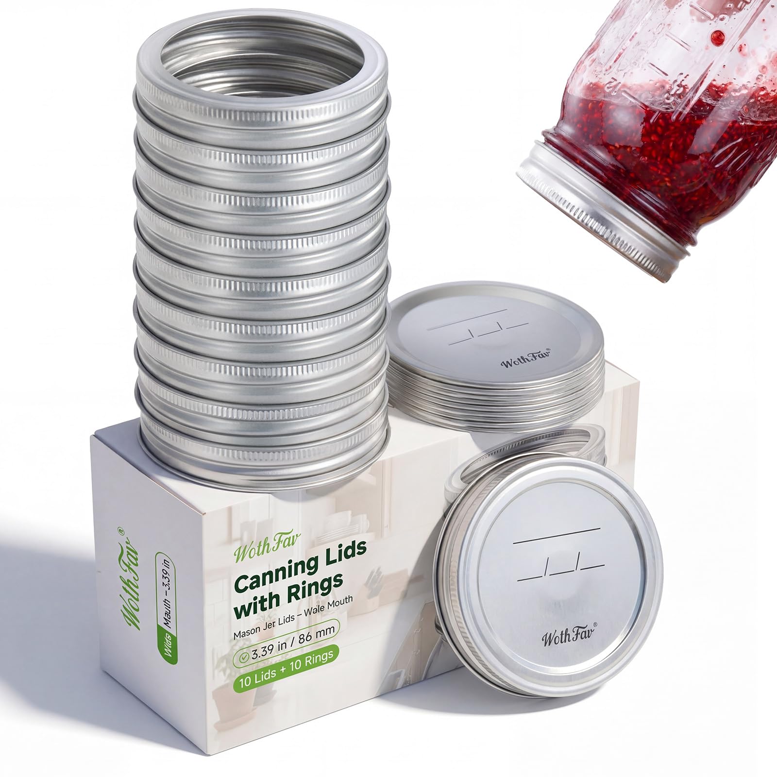 Wide Mouth Mason Jar Deckel, Auslaufsichere Dichtungsdeckel zur Lebensmittelaufbewahrung und -konservierung, Kompatibel mit den meisten elektrischen Vakuumiergeräten, 10 Stück