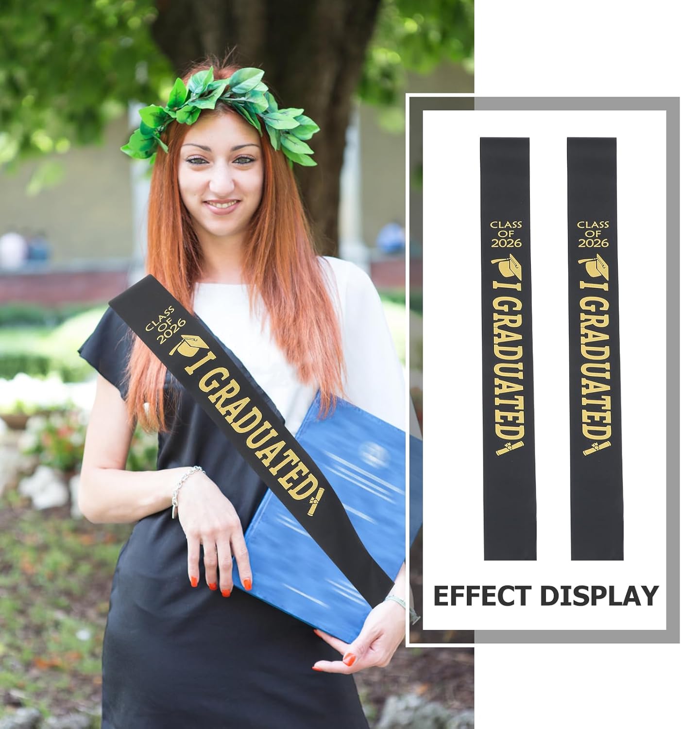 LUOZZY 30 pcs Class of 2026 Sash Graduation Stole Black with Gold Letter for Senior Celebration Photo Booth Primary Middle High School College Grad Party Favors