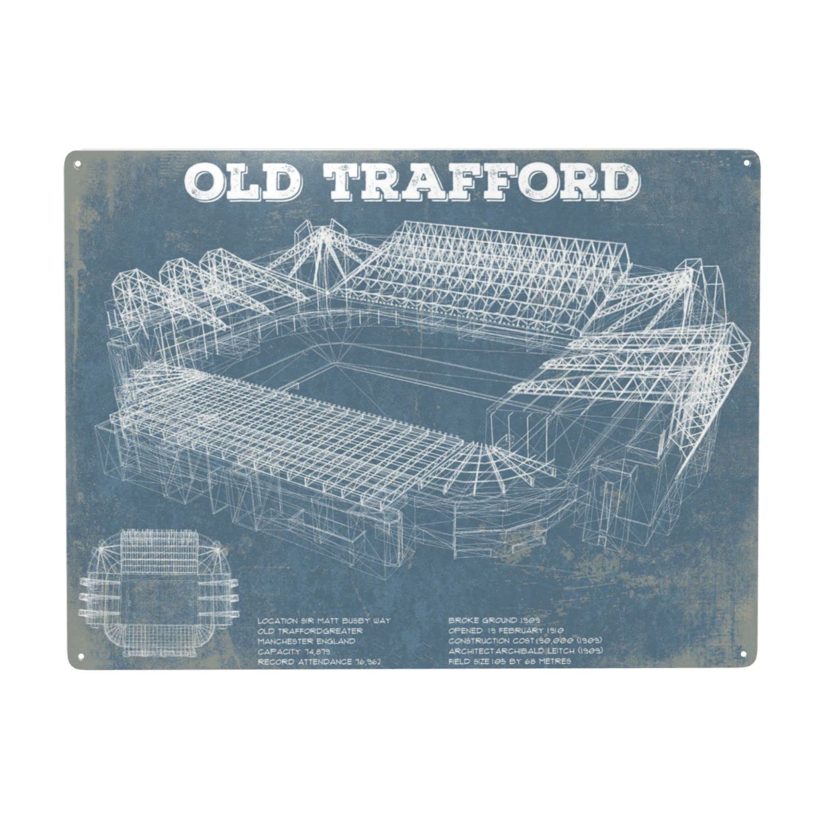 Buy Manchester United F.C. Old Trafford Stadium Blueprint Vintage Soccer Print Metal Sign