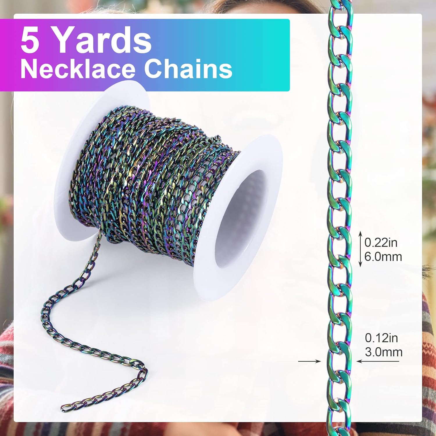 16.4 Feet 5 Yards Colorful Unwelded Twisted Cable, PAGOW Jewelry Chains for DIY Making Jewelry, Necklace Chain Link with Spool 3 x 6mm - Image 4