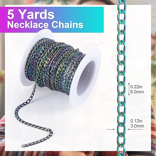 Miniatura 4 de PAGOW - Cable trenzado colorido sin soldar, de 16.4 pies, 5 yardas, cadenas de joyería para hacer joyas, collar de eslabones con carrete de 0.118 x