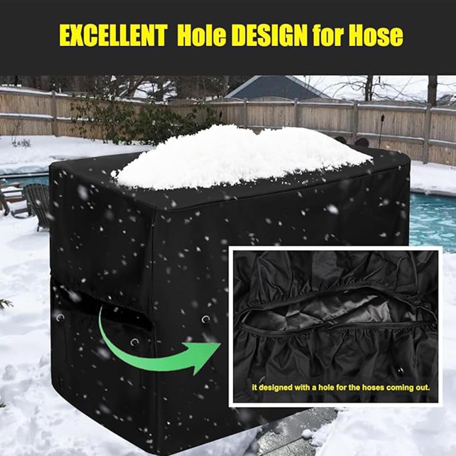 Protectora Invernal para Bomba Piscina Orificio de Manguera Ajustable | Calentador Piscina Exterior Tira de Cierre de Gancho y Bucle para Protección Exterior