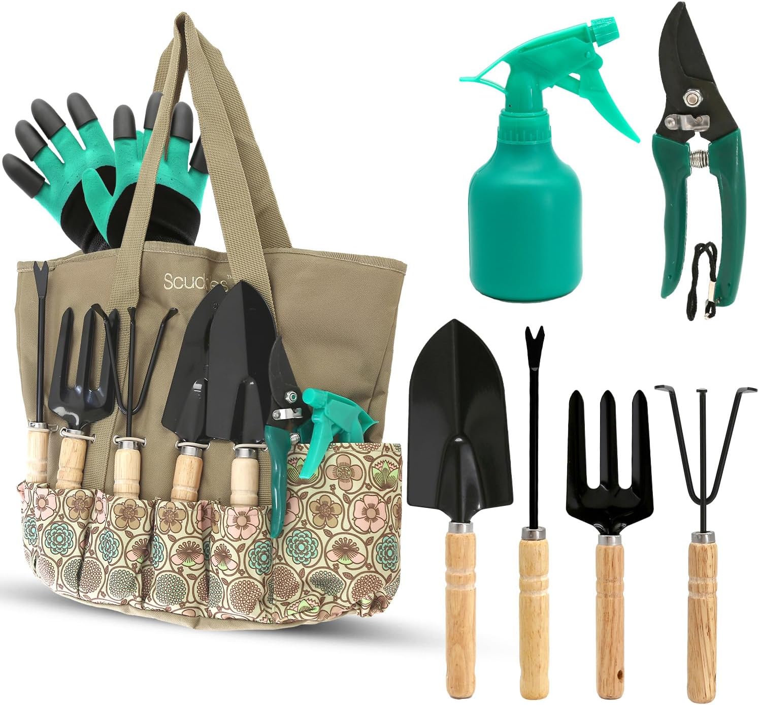 Garden Tool Set, Stainless Steel 9-Piece with Tote