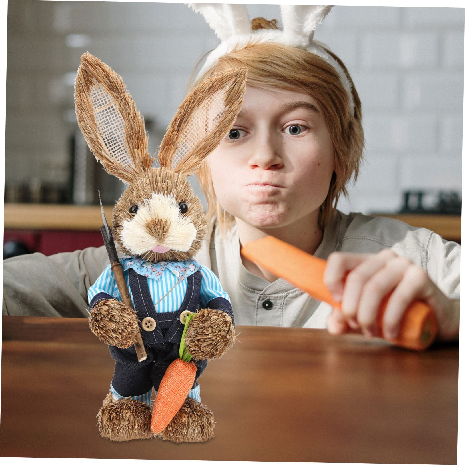 Alipis 2 Pz coniglio di paglia fatto a mano coniglio pasquale easter bunny decorazioni di coniglietti intrecciati statuine di coniglio primaverile decorazioni pasquali statue di conigli