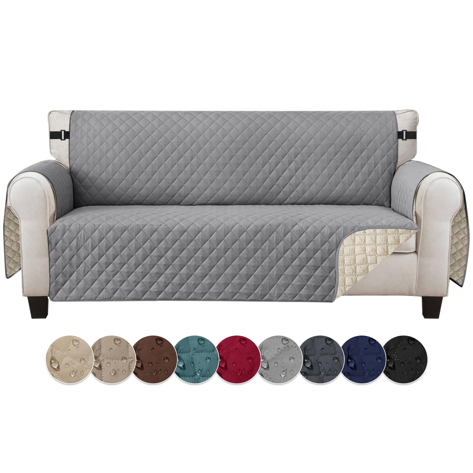 Jaotto Waterproof Sofa Cover 4 Seater Sofa Cover Reversible Sofa Covers Summer Non-Slip Protector for Sofa, Anti-Cats, Scratch, Dogs, Pets, Pale Grey