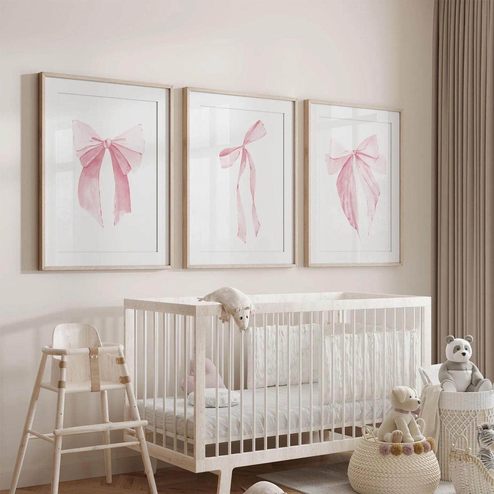 JORCEDI 3 Pink Poster Set, Aesthetic Heart and Bow Pattern, Canvas Wall Art for Girls' Room Decor, Modern Wall Decoration for Living Room & Bedroom, Unframed (21 * 30cm)