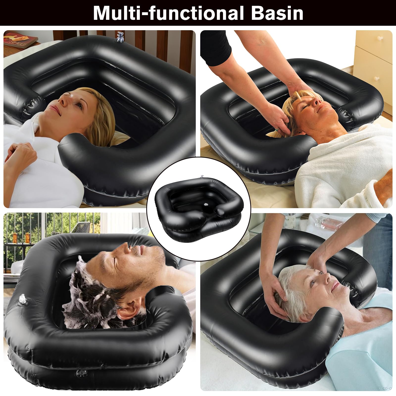 Aufblasbares Haarwaschbecken Für Bettlägerige,Haare Waschen Für Bettlägerige, Tragbares Aufblasbar Mobiles Waschbecken mit Ablaufschlauch, Friseur Shampoo Becken - 60 * 55 * 22cm Schwarz