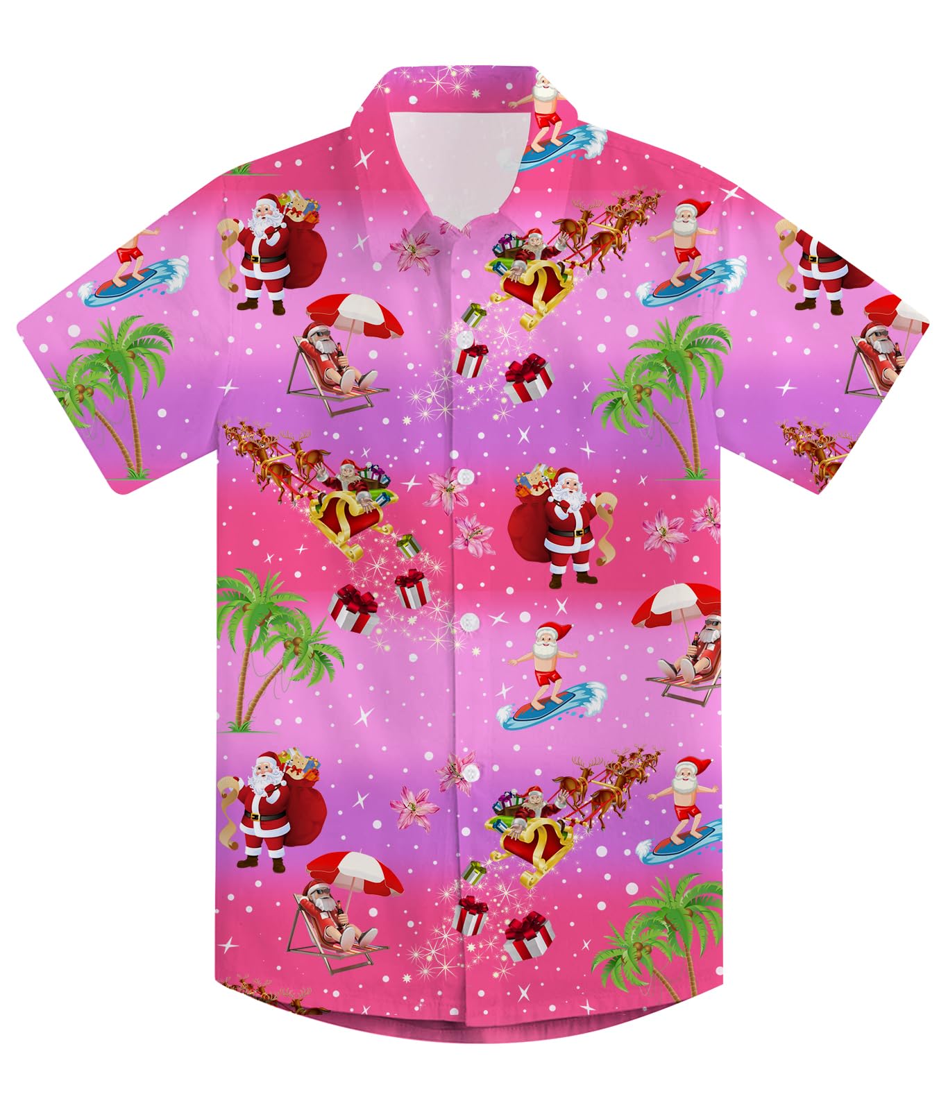 RAISEVERN Boys Button Down Shirts Hawaiian Cartoon Print Slim-Fit Short Sleeve Cool Dress Shirt Cute Top for Kids(2-10T)
