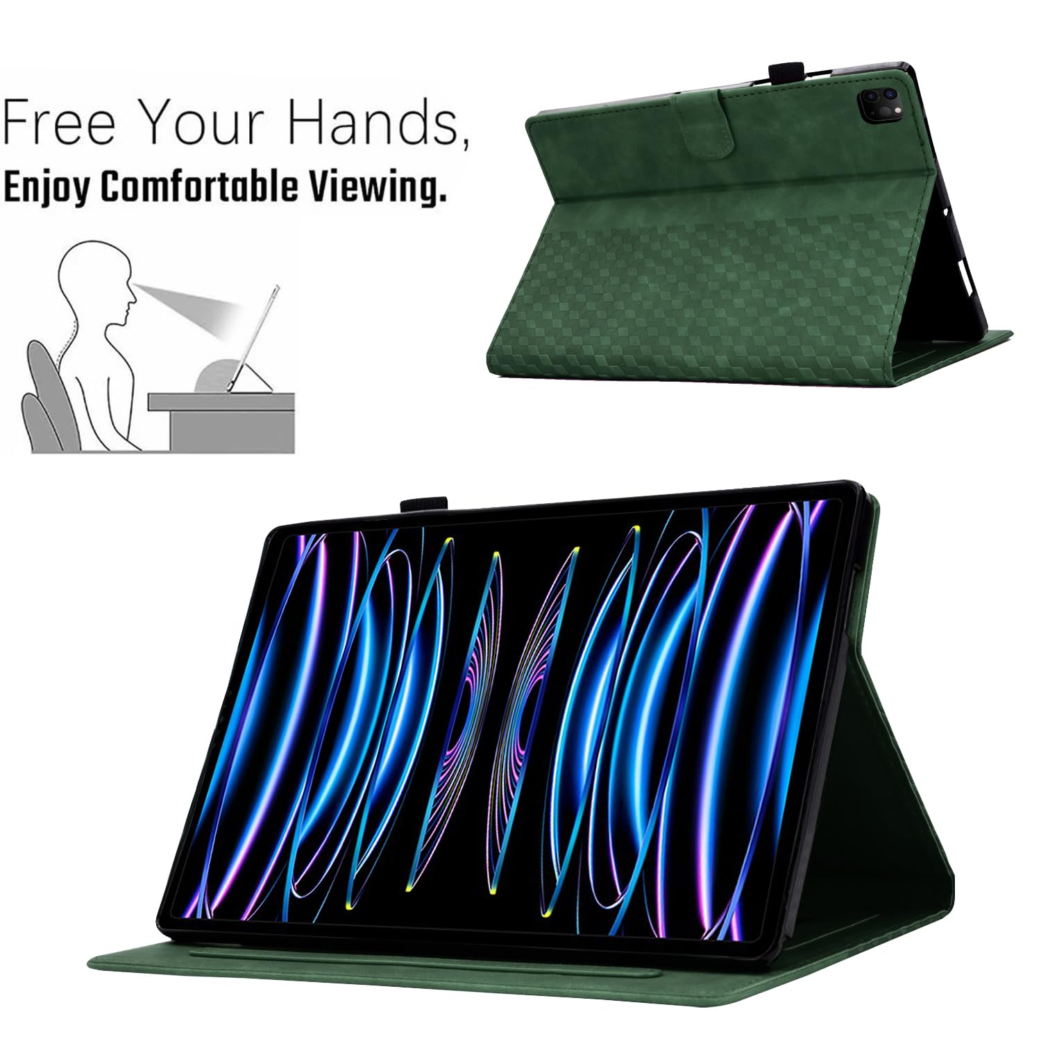 Hülle für iPad Air 13 Zoll Hülle M2 2024, iPad Pro 12,9 Zoll 2022/2021/2020/2018(6./5./4./3. Generation), PU Leder Tablette Schützhülle Multi-Winkel Ständer Cover Case mit Auto Schlaf/Wach, Grün - 5