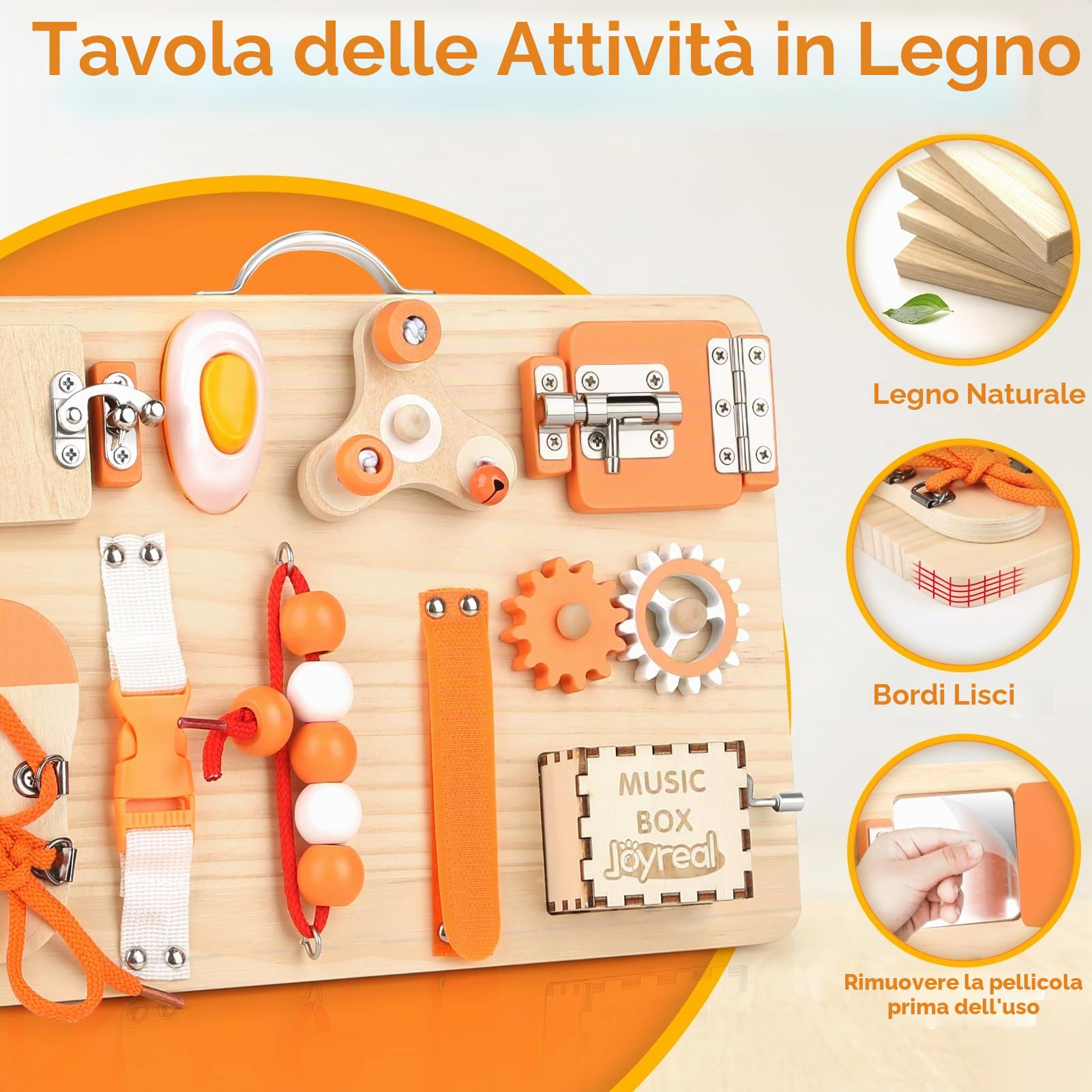 Joyreal Pannello Sensoriale Bambini Montessori - Busy Board Giochi Legno Montessori con Specchio Neonati Giocattoli Giochi Educativi Regalo per Bambini