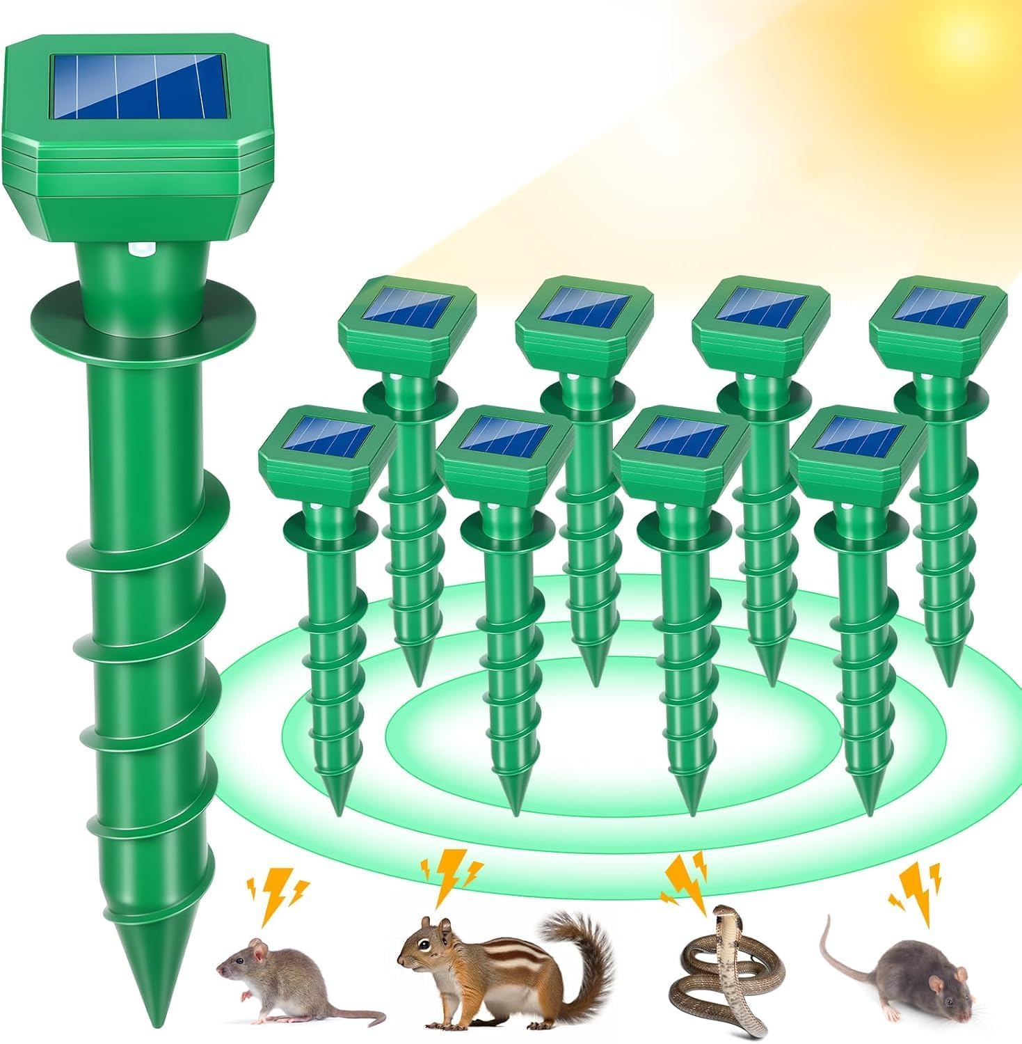8Pack Spiral Mole Repellent Solar Powered Vole Repellent Outdoor Ultrasonic Gopher Repellent for Lawn Garden,Waterproof Sonic Mole Spikes,Get Rid of Moles Chipmunk Groundhog Repellent
