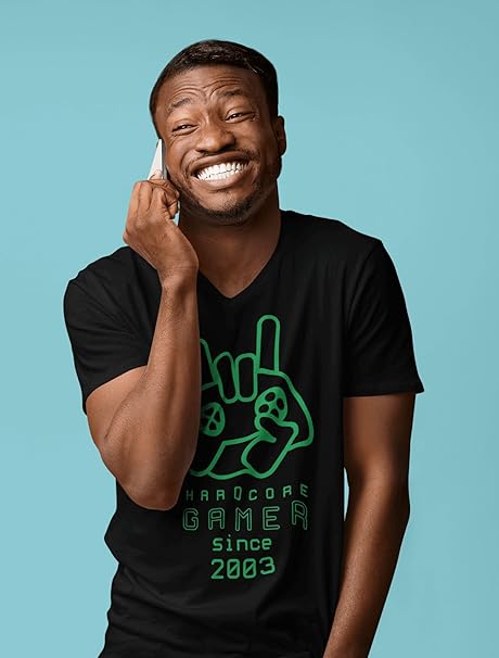 Men's Graphic T-Shirt V Neck Hardcore Joystick Gamer Since 2003