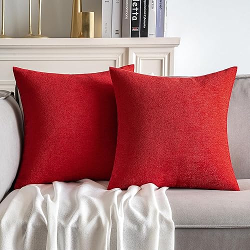 MIULEE Paquete de 2 fundas de almohada decorativas rojas de 20 x 20 pulgadas, fundas de cojín de felpilla suave para sofá, decoración del hogar,